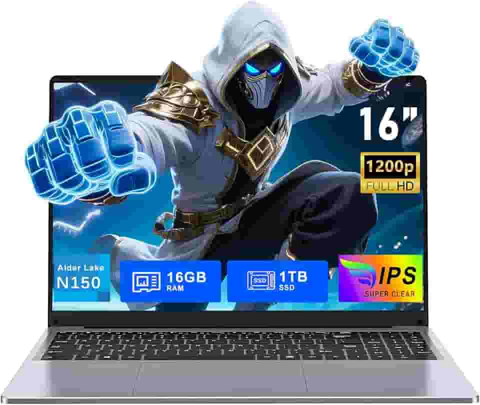 Laptop Para Jogos, Computador De 16" Com Windows 11 Pro, Processador Intel N150 12ª Geração (Até 3,6 Ghz), 16 Gb Ram, Ssd 1 Tb, Teclado Retroiluminado, Fhd 1920 * 1200, Bluetooth.