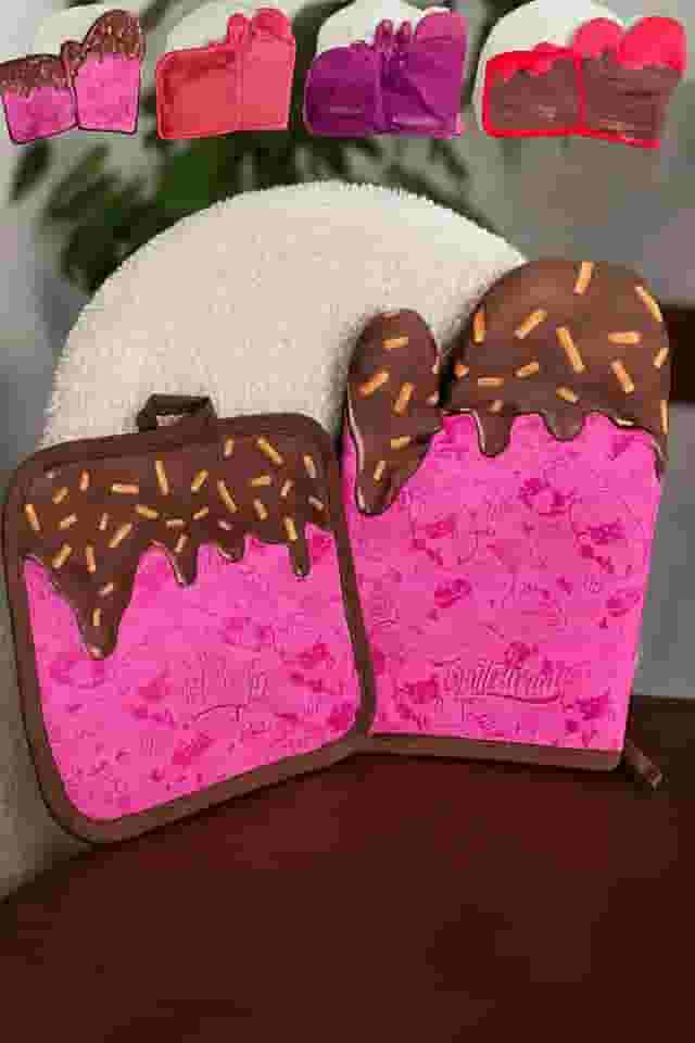 Kit Luva Térmica e Descanso Pegador para Forno Fogão Panela – 2 Peças Proteção Térmica Design Moderno Sortido