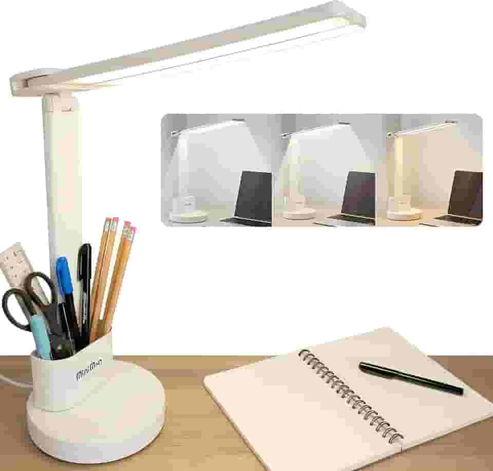Luminária de Mesa LED Recarregável – 3 Modos de Iluminação, Hastes Ajustáveis, Porta-Lápis, Compacta e Portátil - Luz de Mesa para Escritório, Leitura e Estudo