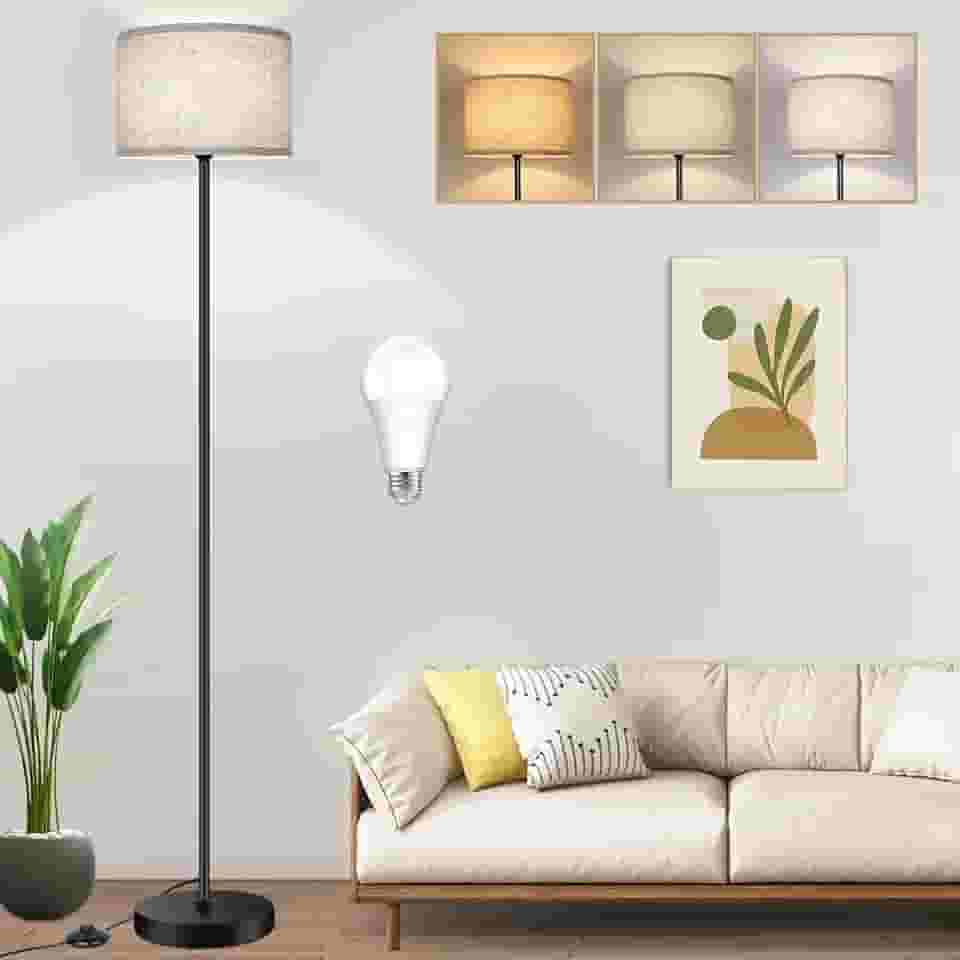 Luminária de Chão - LucZeng luminária de chão moderna com lâmpada de 3 temperaturas de cor de 9W, 61' Lâmpada de piso de LED para quarto, escritório, sala de aula, dormitório