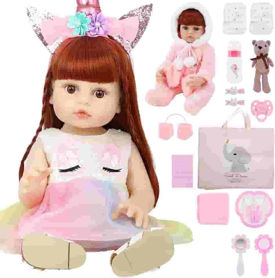 Boneca reborn sabe cantar, Bebe reborn realista, Conjunto de 20 peças, Sacolas de presente e toalhas de banho são fornecidas, Presentes adequados para meninas de 3 anos ou mais,55 cm