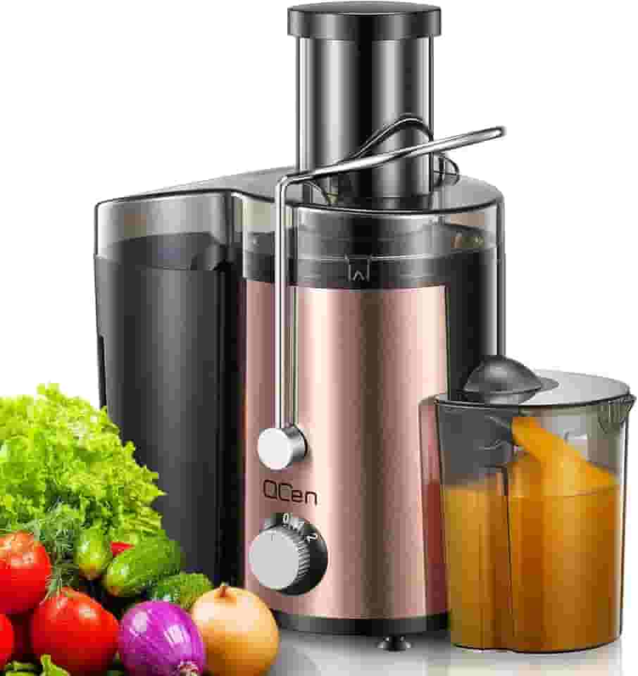 Máquina de espremedor, extrator centrífugo de 800 W com calha de alimentação de 7,6 cm de boca larga para frutas e vegetais, fácil de limpar, aço inoxidável, livre de BPA (ouro rosa)