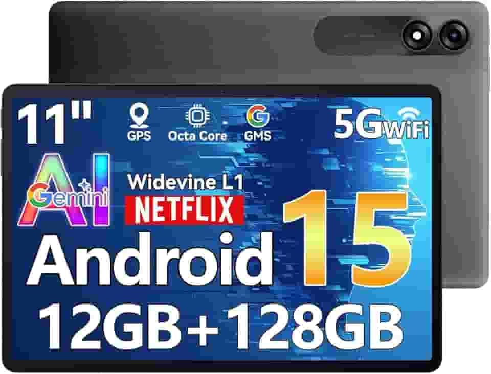 Blackview Tablet 11 inch Android 14 Tablets, 90WiFi with 12GB+128GB Storage(Expand to 2TB), Unisoc T606 CPU, 8200mAh, IPS Display, Widevine L1, 5G WiFi, 13MP+8MP Camaras/Face ID, Gray