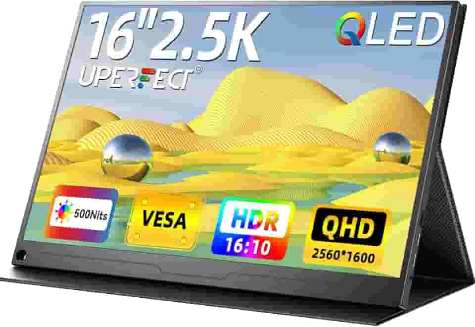 UPERFECT Monitor portátil 2K, monitor portátil de 40.6 cm 2560x1600 QHD para jogos HDR FreeSync com VESA e capa inteligente Matte IPS Eye Care Segunda tela externa para PC, laptop, telefone, console