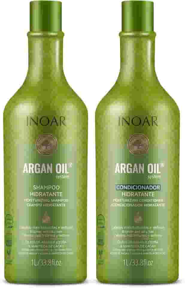 Inoar, Kit Argan Oil System – Shampoo e Condicionador 1L, Hidratação Profunda, Brilho Intenso, Redução de Frizz, Nutrição com Óleo de Argan, Para Todos os Tipos de Cabelo