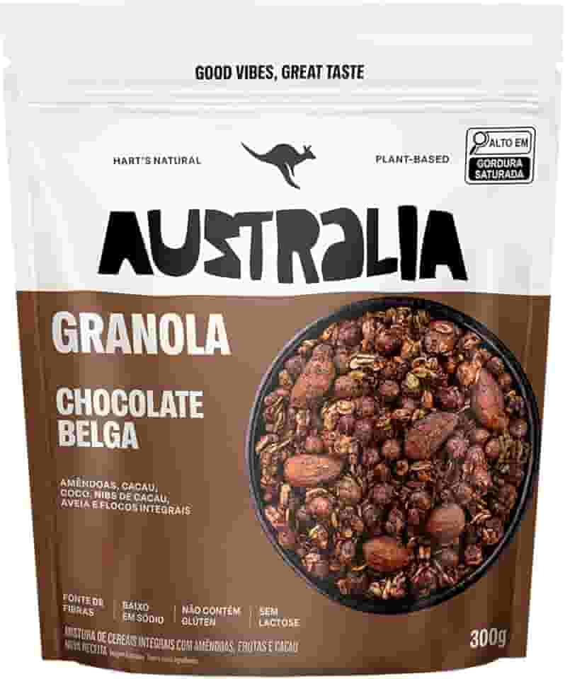 Hart's Natural Granola Australia Belgian Chocolate | Granola Sem Glúten, Sem Lactose, Vegano | 100% Natural | Alto em Fibras | Snack Saudável | 300g