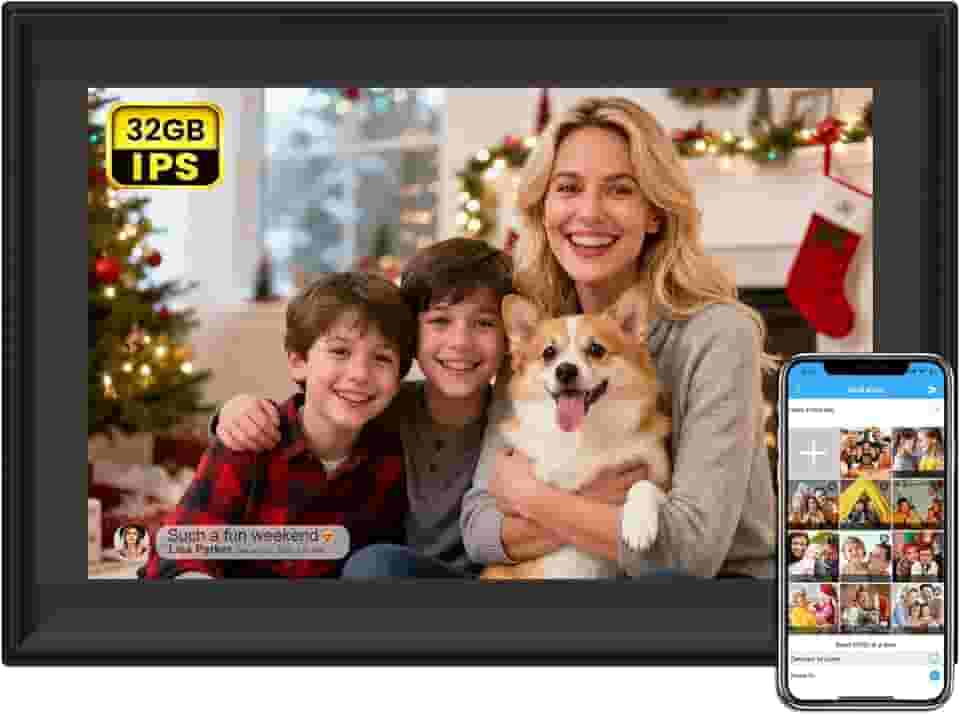 Moldura digital SSA WiFi de 32 GB, moldura digital WiFi de 10,1 polegadas com tela sensível ao toque IPS, rotação automática, envia 50 fotos ilimitadas, compartilhe fotos/vídeos instantaneamente via