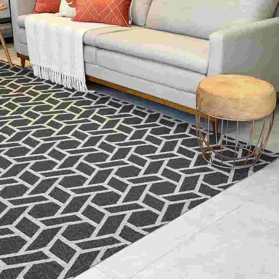 Tapete Sala 2x3 Dubai Antiderrapante Fácil De Limpar (PRETO E MARROM GEOMETRICO)