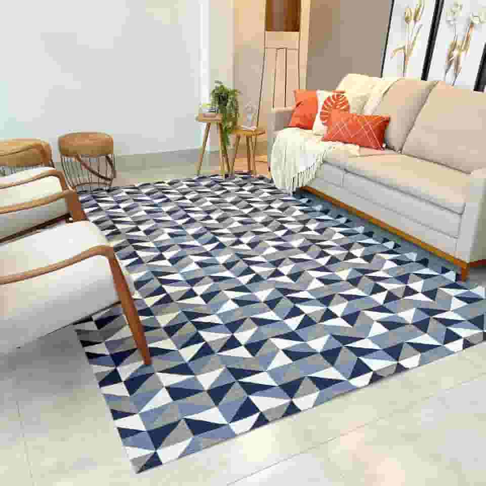 Tapete Elegante para Sala e Escritório, Estampa Geométrica, Antiderrapante, Bege e Cinza, 300x200 cm, Design Moderno, Material Luxuoso (AZUL GEOMETRICO)