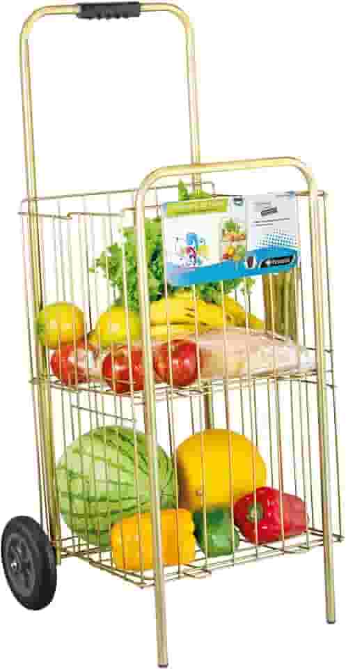 Carrinho de Feira para Compras Grande Dourado com Rodas Super Reforçacas