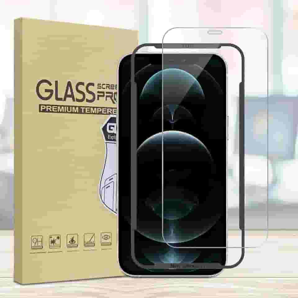 Pacote com 1 protetor de tela compatível com iPhone 12 Pro Max com moldura de instalação, vidro temperado de dureza 9H antiarranhões, sem bolhas, compatível com capa