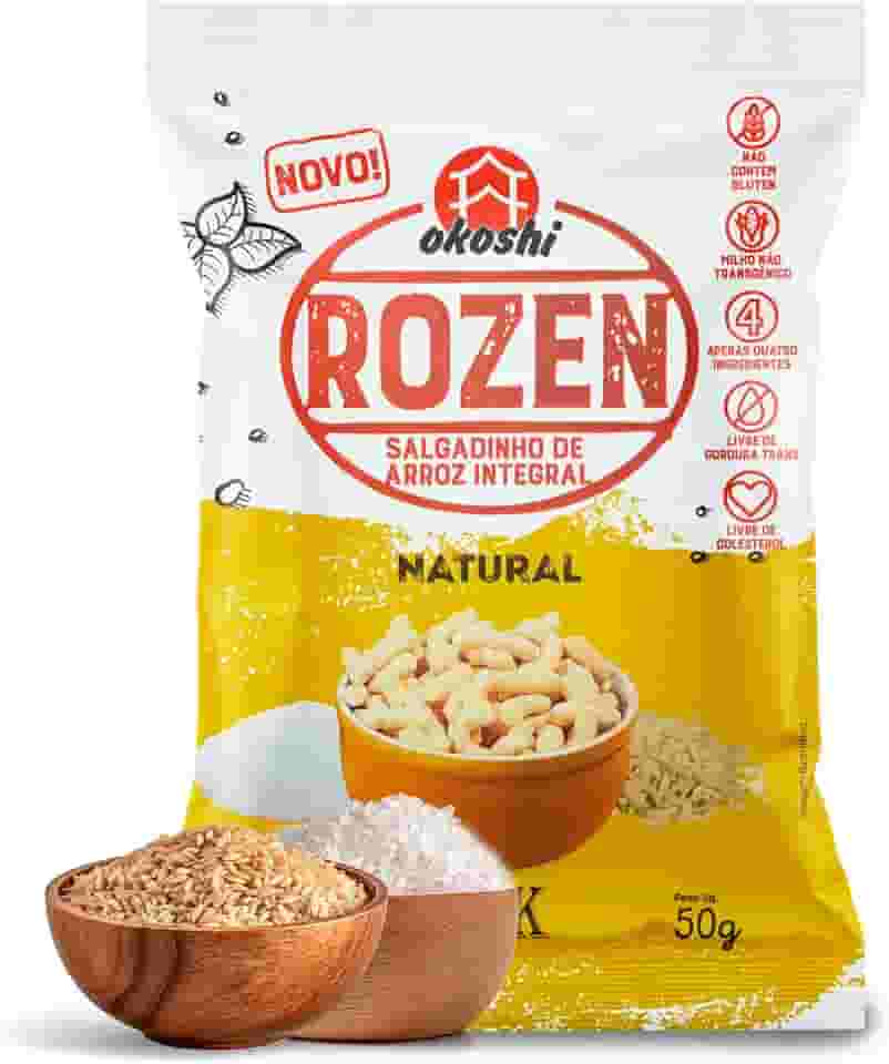 OKOSHI - Rozen Natural - Snacks Saudáveis de Baixa Caloria, Lanches Fit para a Dieta, Salgadinho Japonês - Vegano, Sem Glúten, Sem Lactose, Sem Gordura Trans, Kosher - 50g