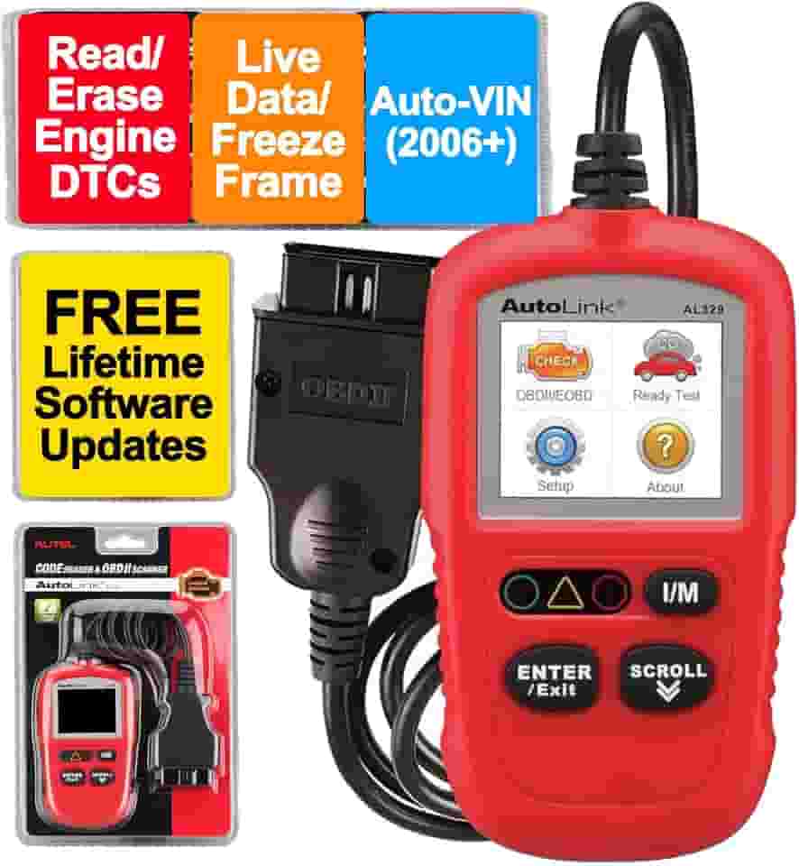 Autel Autolink Al329(Atualização Vitalícia Gratuita) Leitor de Código Portátil Obd2/Eobd, Chave de Prontidão I/M com Um Clique, Ferramenta de Diagnóstico de Carro Obdii/Can, Dados (Al329, Vermelho)