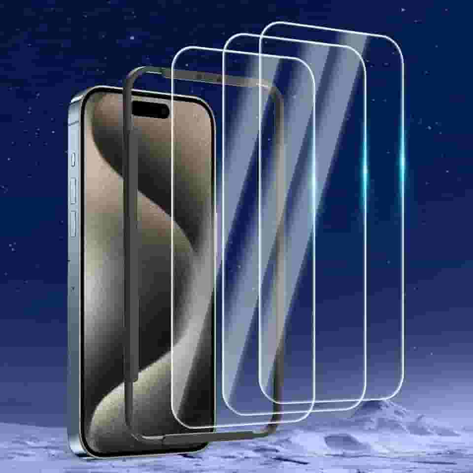 Pacote com 3 protetores de tela projetados para iPhone 15 Pro (6,1 polegadas), protetor de tela de vidro temperado, amigável e livre de bolhas ultra resistente (pacote com 3)