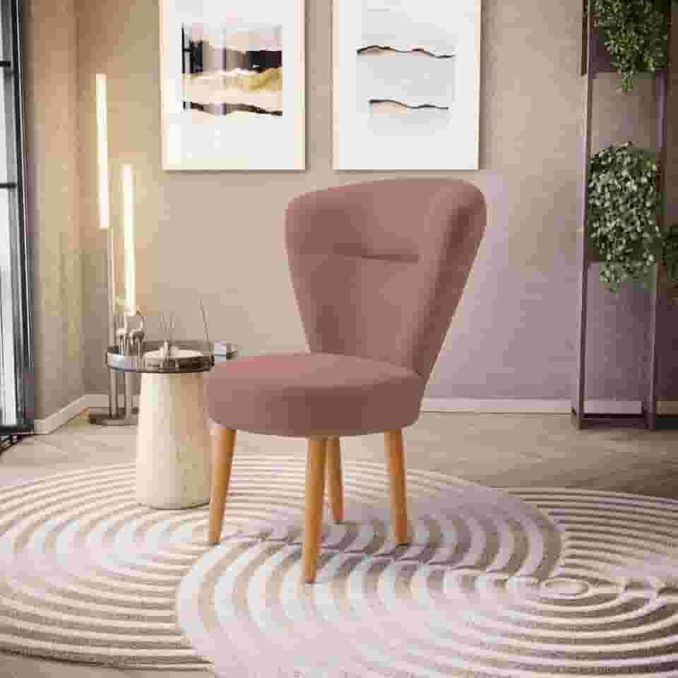 Cadeira Estofada Decor para Maquiagem Camarim Resistente Ergonômica Tecido Veludo MOBLAN decor (Rosa Escuro)