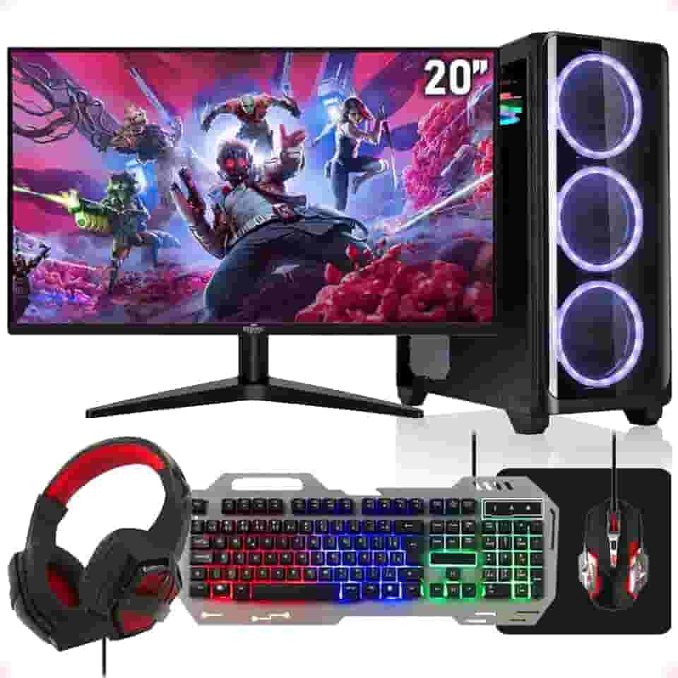 Computador Gamer Pc Completo Intel Core i5 8GB SSD 512GB Kit Gamer RGB Com Headset Monitor 20" Strong Tech