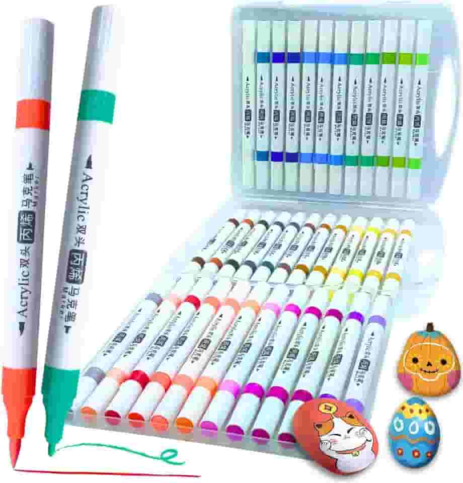 Conjunto de Marcadores Acrílicos Ponta Dupla Premium, Para Pintura de Papel, Tela, Madeira, Metal, Cerâmica, Vidro e Tecidos Marcadores Para Colorir Para Crianças e Adultos (36 cores)