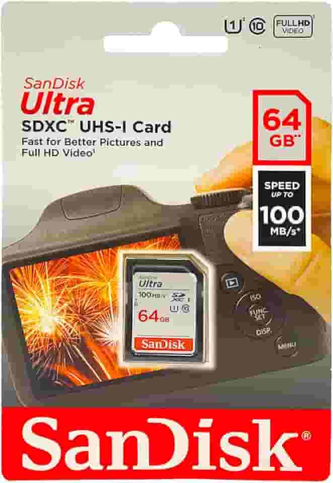 SanDisk Cartão de memória Ultra SDXC UHS-I de 64 GB - 100 MB/s, C10, U1, Full HD, cartão SD - SDSDUNR-064G-GN6IN