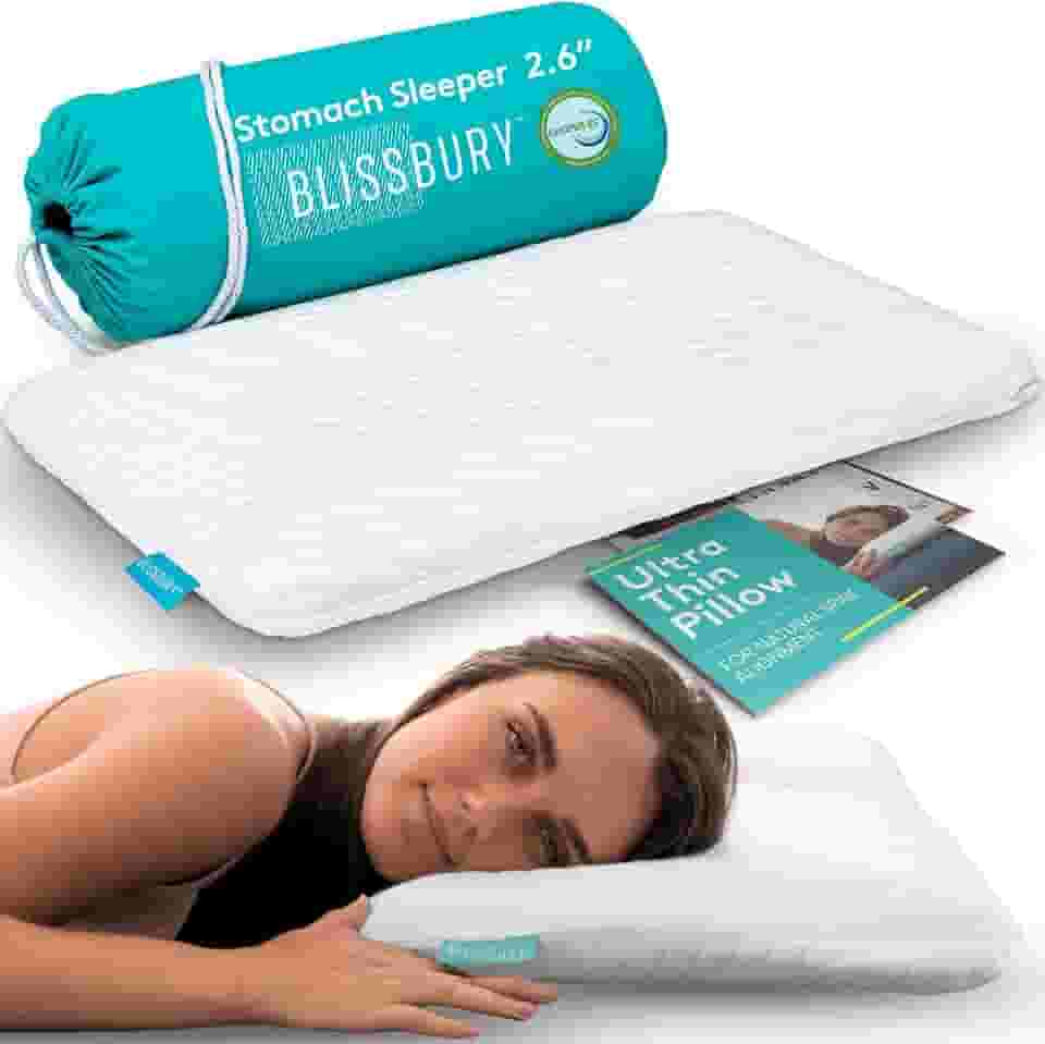 Travesseiro BLISSBURY para dormir de bruços – Travesseiros planos | Travesseiro fino de espuma viscoelástica para quem dorme de bruços | Travesseiro ultrafino para dormir | Travesseiro fino para