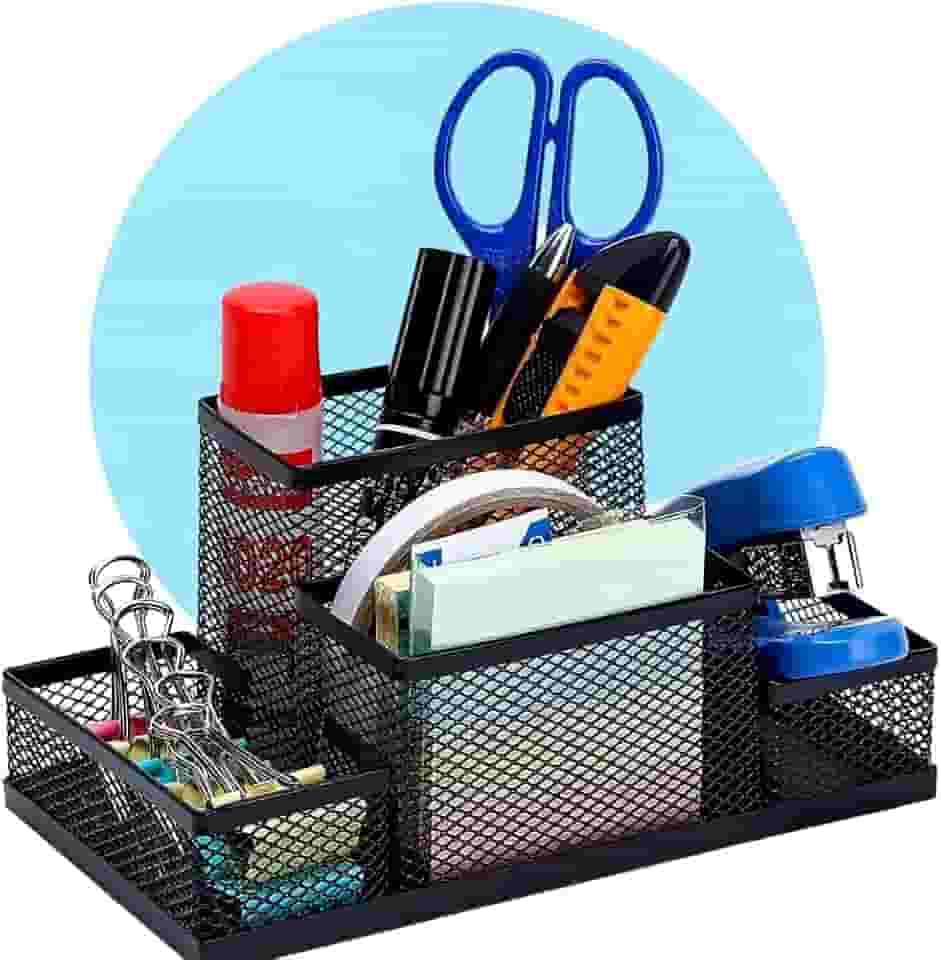 Organizador de Mesa Premium Aramado Preto 4 Divisórias Caneta Lápis Clips Escritório Home Office Escola