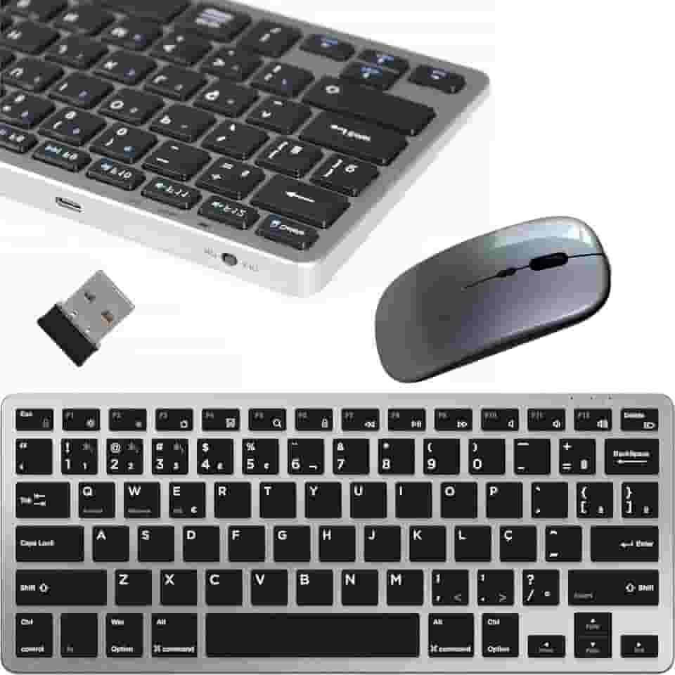 Kit Teclado e Mouse Sem Fio Recarregável Prime. Compatível com Notebook, Celular, Tablet, Windows, Mac, Linux e Android. Layout Nacional. Conexão Bluetooth 5.0/USB 2.4GHz Design Compacto e Ergonômico