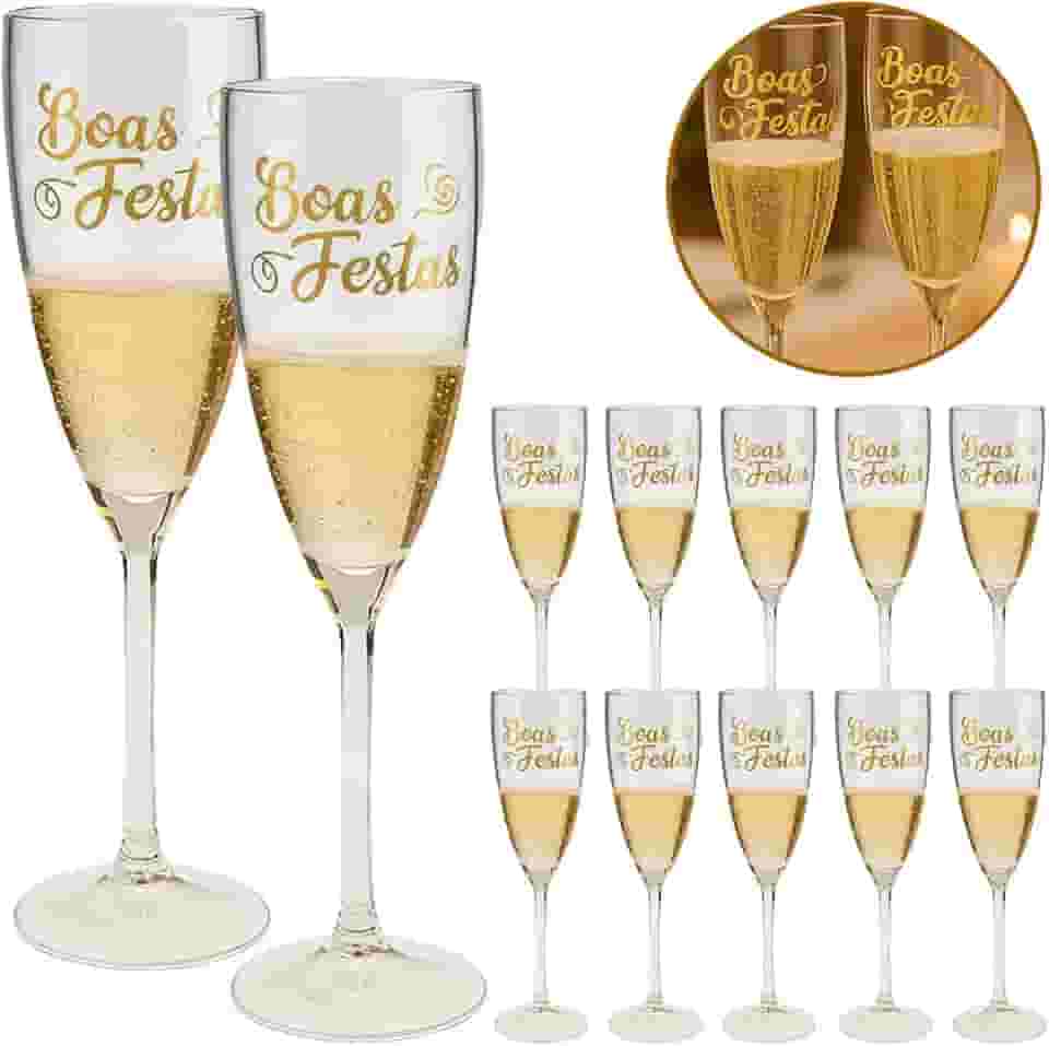 Kit 12 Taças Para Champanhe Espumante Acrílico Cristal Luxo Festa Ano Novo Champagne 180ml (TRANSPARENTE)