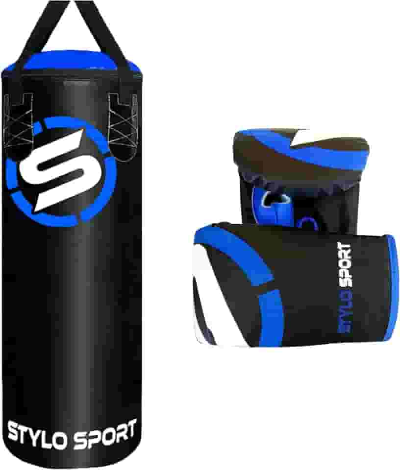 Saco de Pancada Infantil Boxe 70 + Luva de Treino Bate Saco Kids Stylo (Azul)