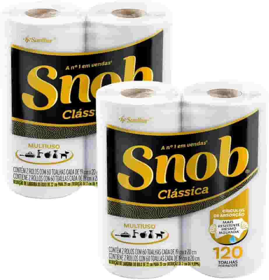 Snob Papel Toalha Cozinha Folha Dupla 4 Rolos 240 Fls Maxima Absorção Kits na Web
