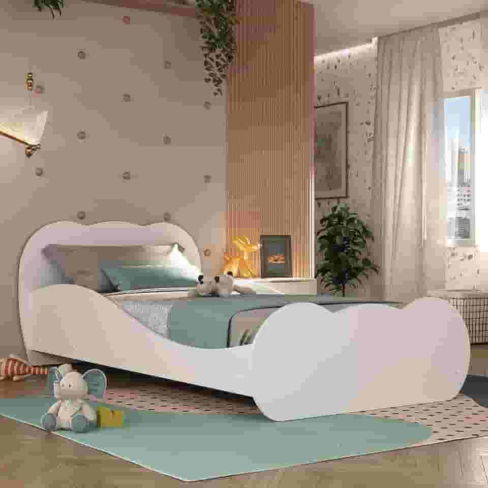 Cama Solteiro/Juvenil Safira Multimóveis em MDF Branco Premium | Para Colchão 188x88 cm | 3 Anos de Garantia