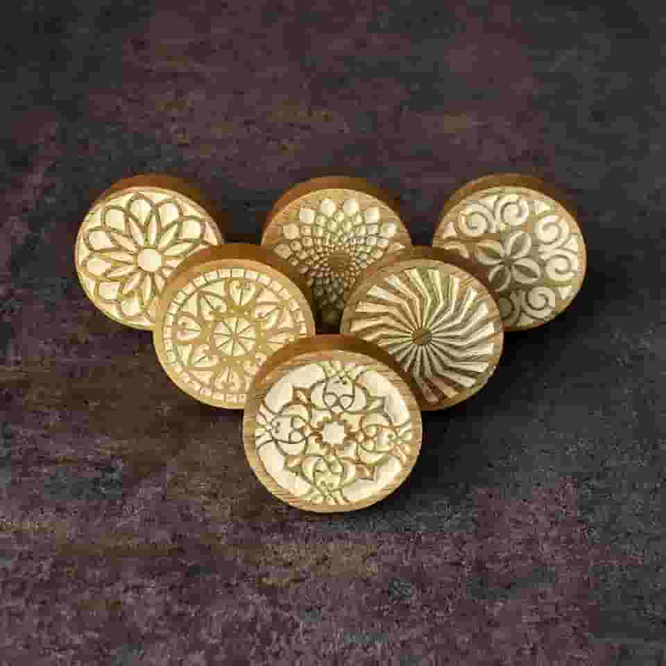 Puxadores de madeira Boho para gavetas de armários puxadores redondos florais de madeira para armário cozinha puxadores de gaveta de madeira - Conjunto de 6