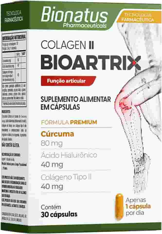 Bionatus, Colágen II, Bioartrix, Suplemento alimentar, Cúrcuma 80mg + Ácido Hialurônico 40mg + Colágeno Tipo II 40mg, 30 cápsulas • 30 doses, Branco