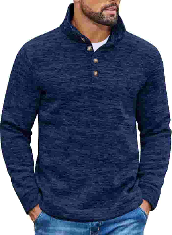 Suéter masculino casual slim fit pulôver tricotado camisola térmica cochilo interno, Azul marinho, X-Large