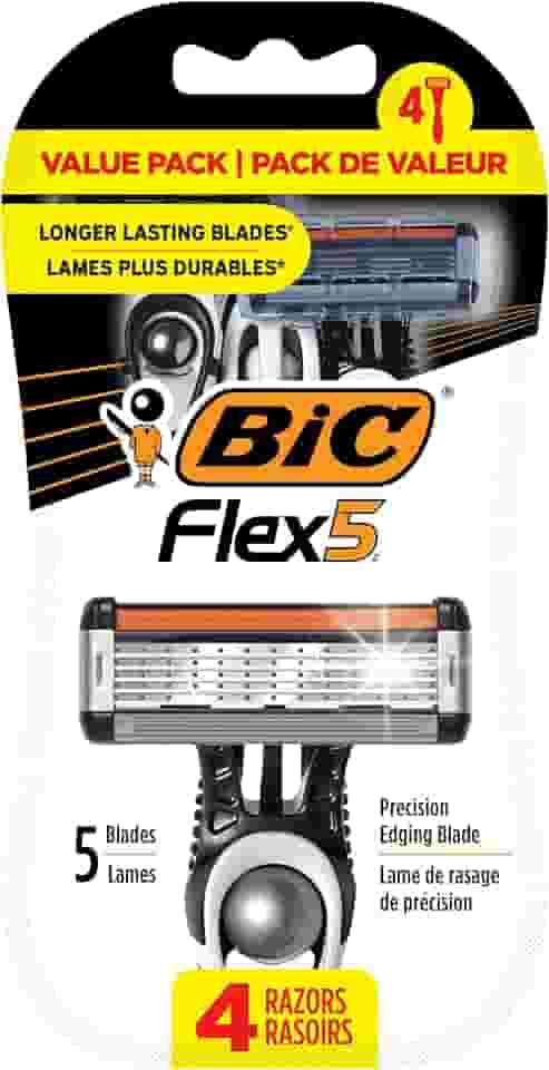 BIC Flex 5 Descartável masculino com 5 lâminas de barbear, lâminas flexíveis de maior duração e lâmina de afiação de precisão, pacote com 4
