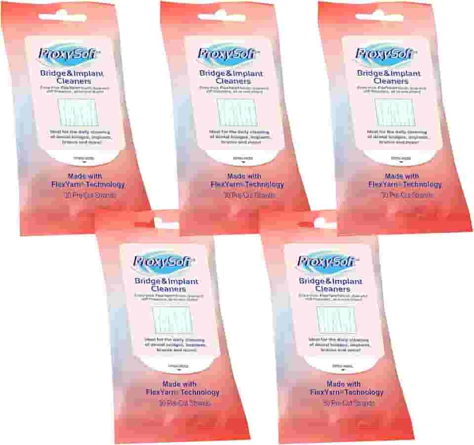 Fio dental para pontes e implantes dentários, 5 pacotes – Fio dental para pontes e implantes com escova proxy extragrossa para higiene bucal ideal – Limpadores de ponte e implantes da ProxySoft