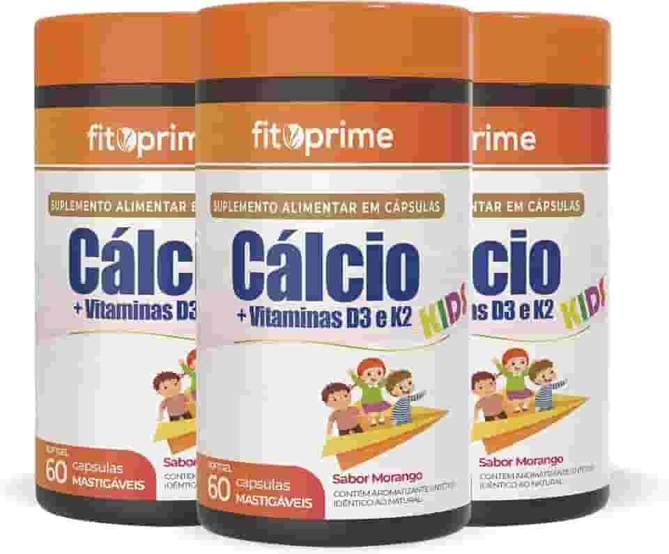 Kit 3x Cálcio + Vitaminas D3 e K2 Criança Cápsulas Mastigáveis