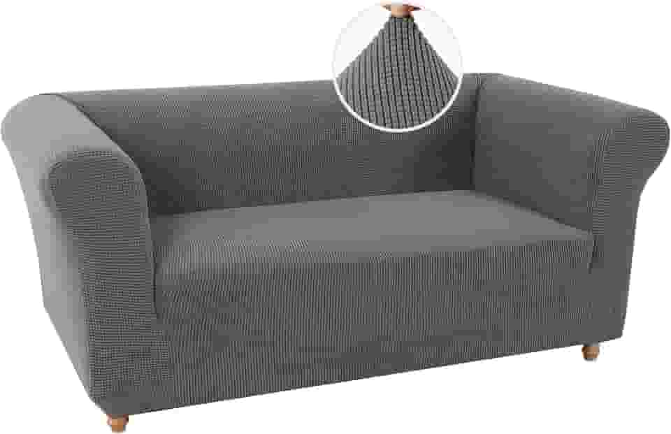 Capa de sofá elástica para sofá Chesterfield Capa de sofá para 2 almofadas de sofá capa de sofá para sala de estar capa de sofá antiderrapante protetor de móveis de animais de estimação tecido jacquard (poltrona, cinza)