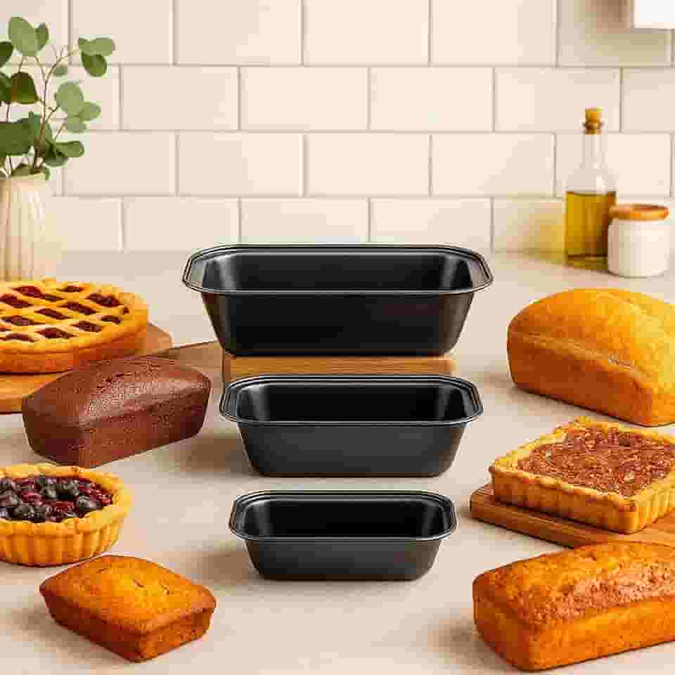 Kit 3 Formas Antiaderentes para Assar Pão, Forma de Pao, Forma para Pao, Ideal para Pães e Bolo, Fácil de Desenformar e Limpar (Preto)