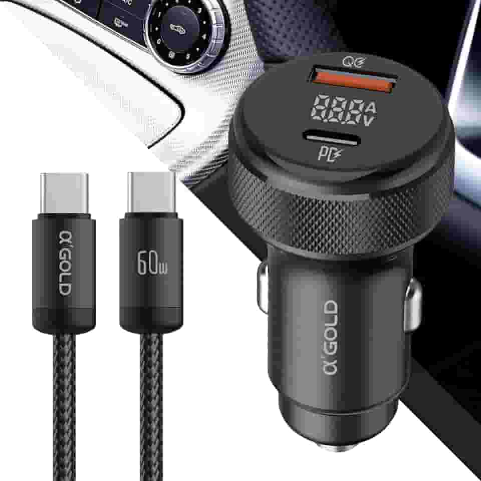 Carregador Veicular Turbo 60W PD 3.0 QC 4.0 Alumínio Premium com Cabo USB-C Reforçado Carregamento Ultra Rápido para Celulares iPhone Samsung Motorola Xiaomi Redmi Poco Notebook