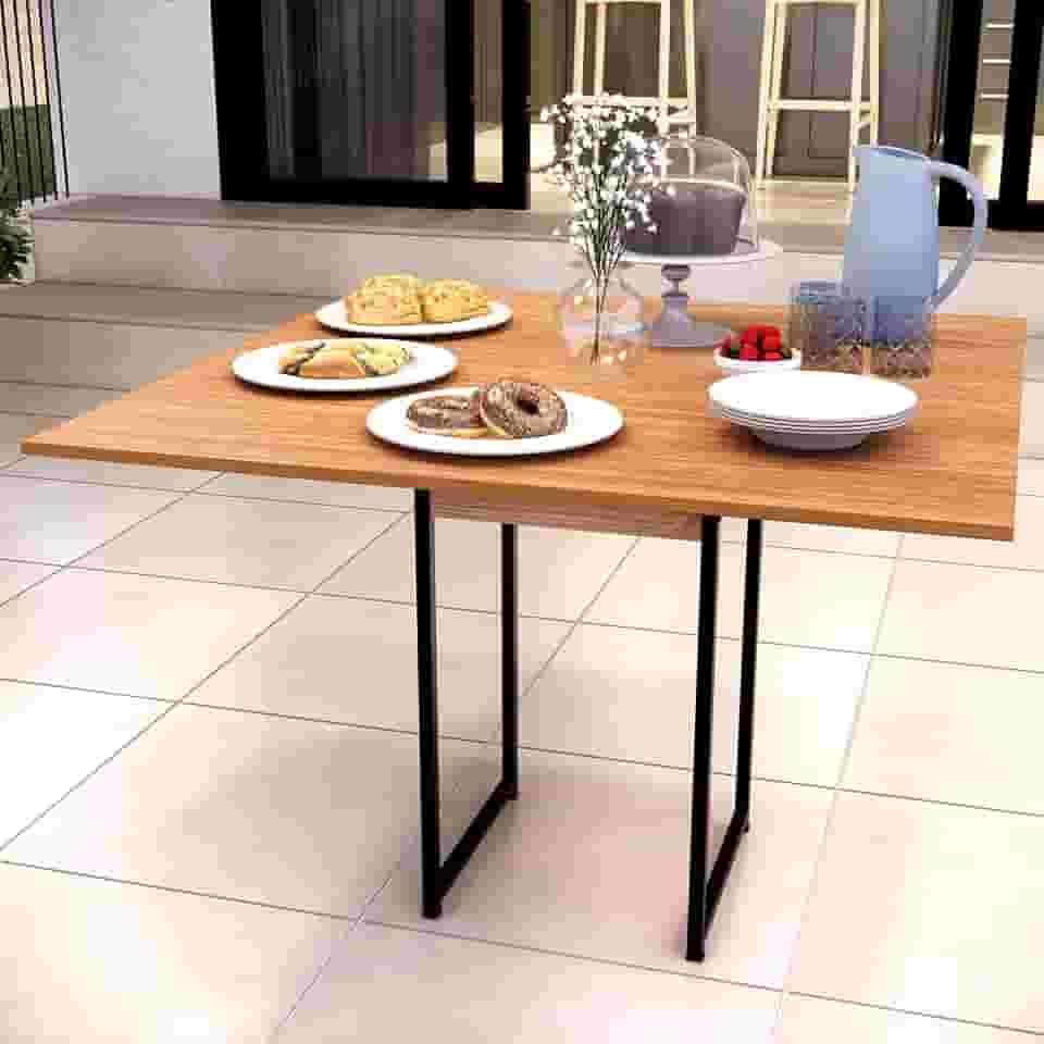 Mesa de Jantar Industrial Moderna, 90 x 90 cm, 4 Lugares, Pés em Aço Carbono, Preta (Freijó)