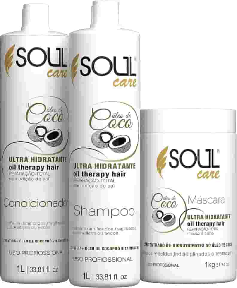 Shampoo e Condicionador + Máscara de Hidratação Com Óleo de Coco - Reparação, Hidratação e Fortalecimento | Soul Care Profissional (1kg)
