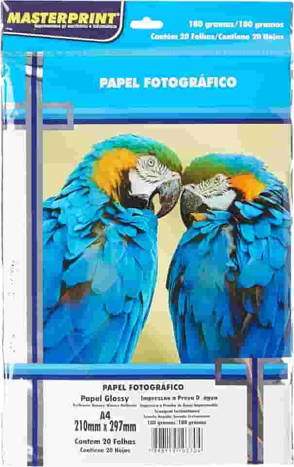 Papel Fotográfico, Inkjet, Glossy, 180g, Masterprint, Multicor, A4, Pacote de 20