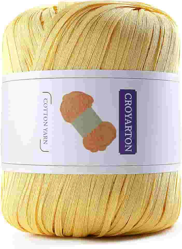 Fio de ráfia para crochê, fio de algodão macio para crochê, bolsa de praia de verão, 114 jardas/fio de papel de fita de 50 g para iniciantes, bolsa de tricô de mão DIY (amarelo)