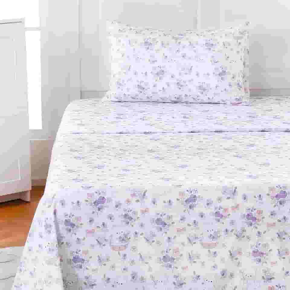 MICORAL Jogo de lençol infantil solteiro com flores roxas, gatos, 3 peças para meninos e meninas, lençóis de microfibra com estampa macia, conjunto de cama infantil aconchegante com bolso profundo