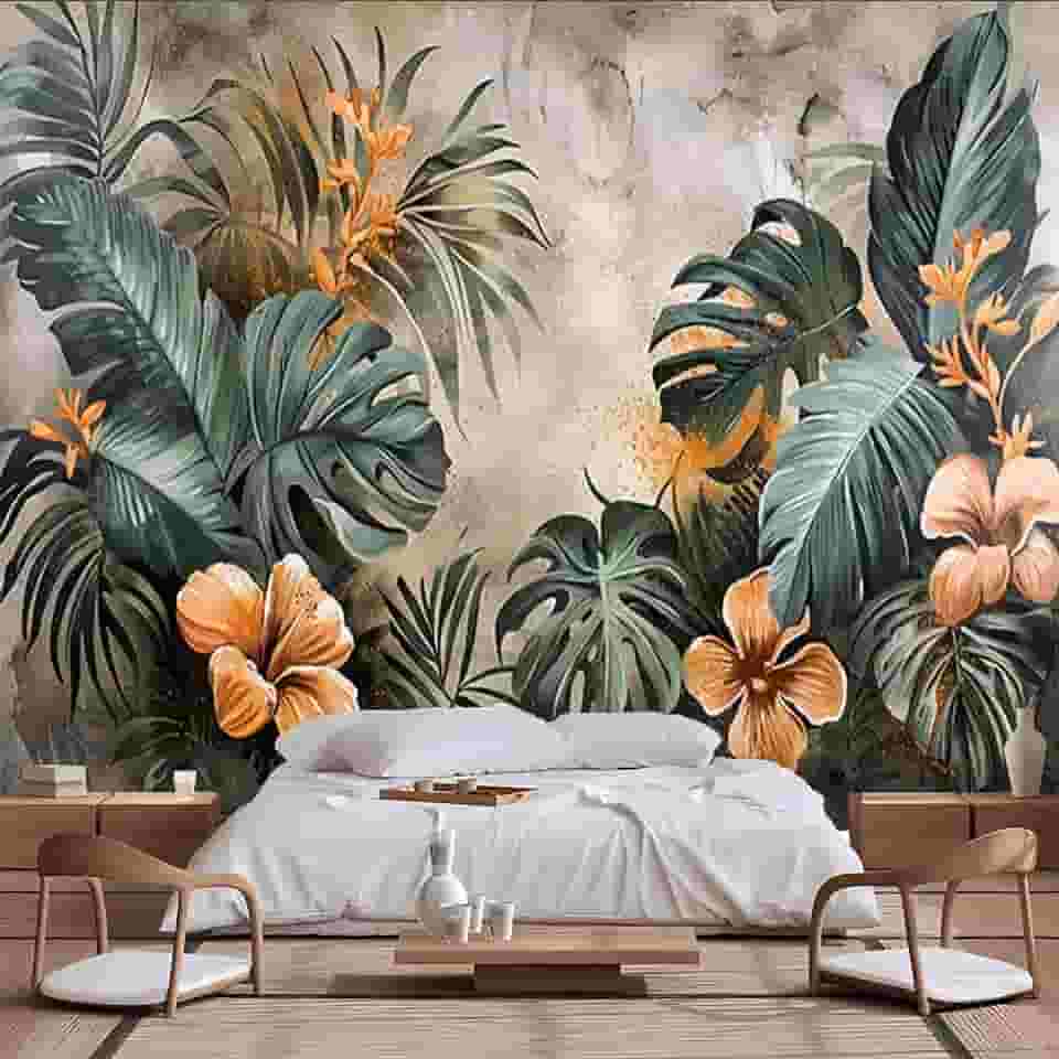 Murais de papel de parede florais de tamanho personalizado, decalques de parede grandes, papel de parede removível autoadesivo, crie uma bela sala de estar.
