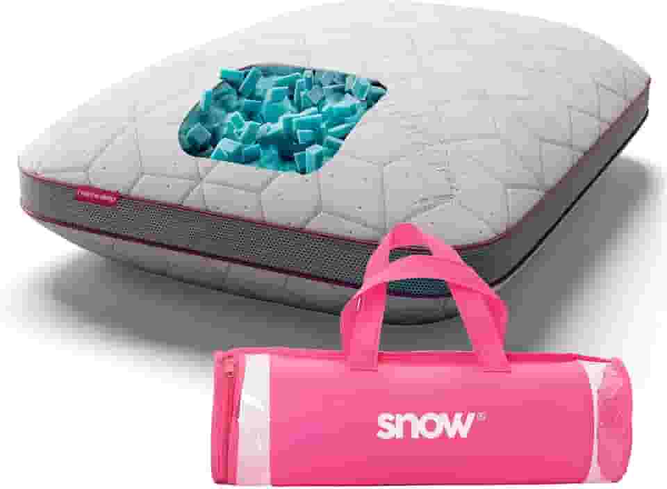 Travesseiro Ajustável - I wanna sleep - Snow®, flocos de espuma removíveis para controle da altura, ideal para dores na coluna, altura perfeita, alívio de pressão, tecido em bambu respirável