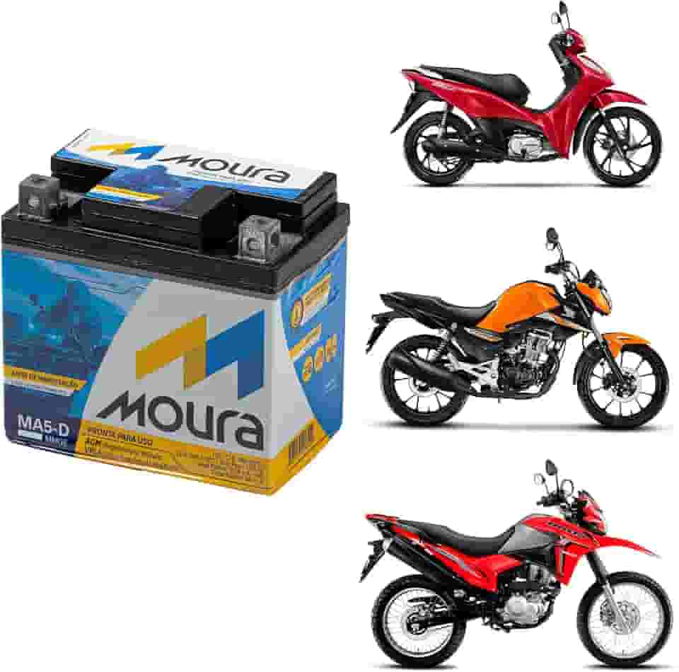 Bateria Moto Honda Cg 160 Bros Titan 150 Biz 125 Fan Xre 300 Dk Fazer Yamaha Factor Ybr Crosser Moura 12v 5ah