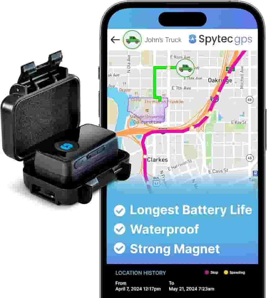 Rastreador de GPS Spytec Atlas para veículos e crianças | Bateria de até 14 dias | Capa magnética à prova d'água, geofencing, mini rastreador de carro GPS portátil em tempo real com suporte vitalício