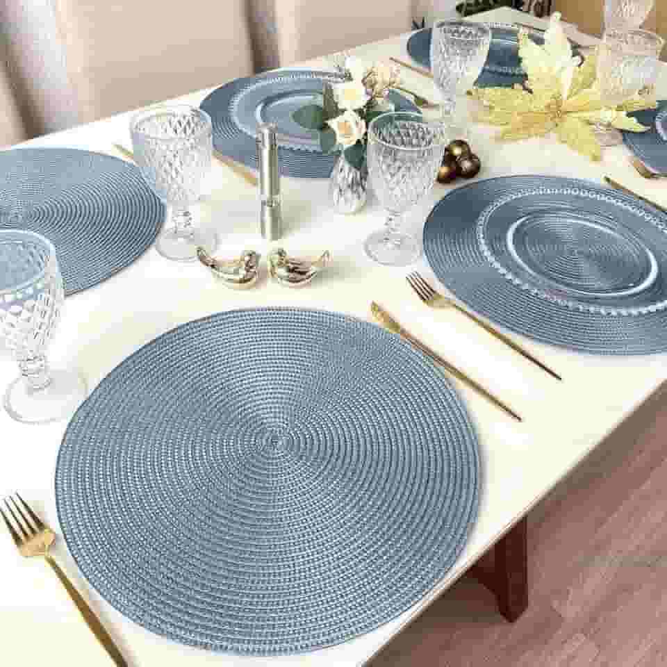 Kit 6 Peças Jogo Americano Redondo - Sousplat Redondo para Mesa Posta - Jogo Americano Elegante para Jantar, Almoço e Café - UpShop (Cinza Azulado)