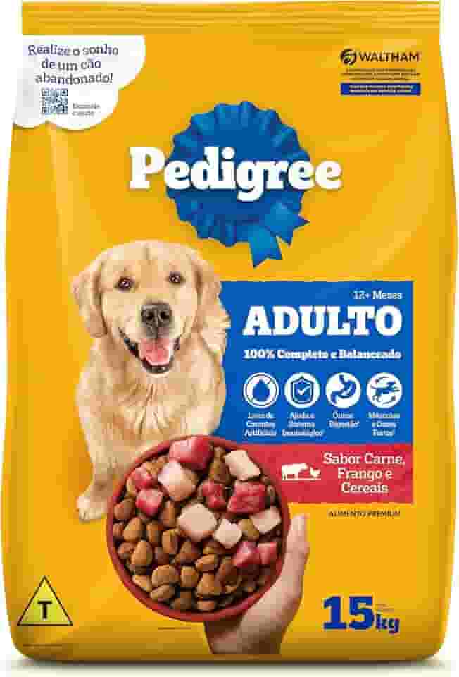 Ração Pedigree Carne Frango e Cereais Cães Adultos Raças Médias e Grandes 15 kg