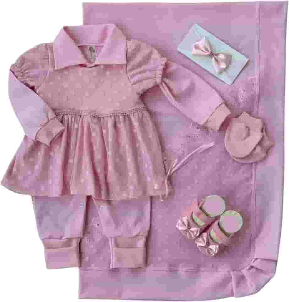 Kit Saída Maternidade Bebê Menina Luxo de Bola Rosa Claro Kit Completo